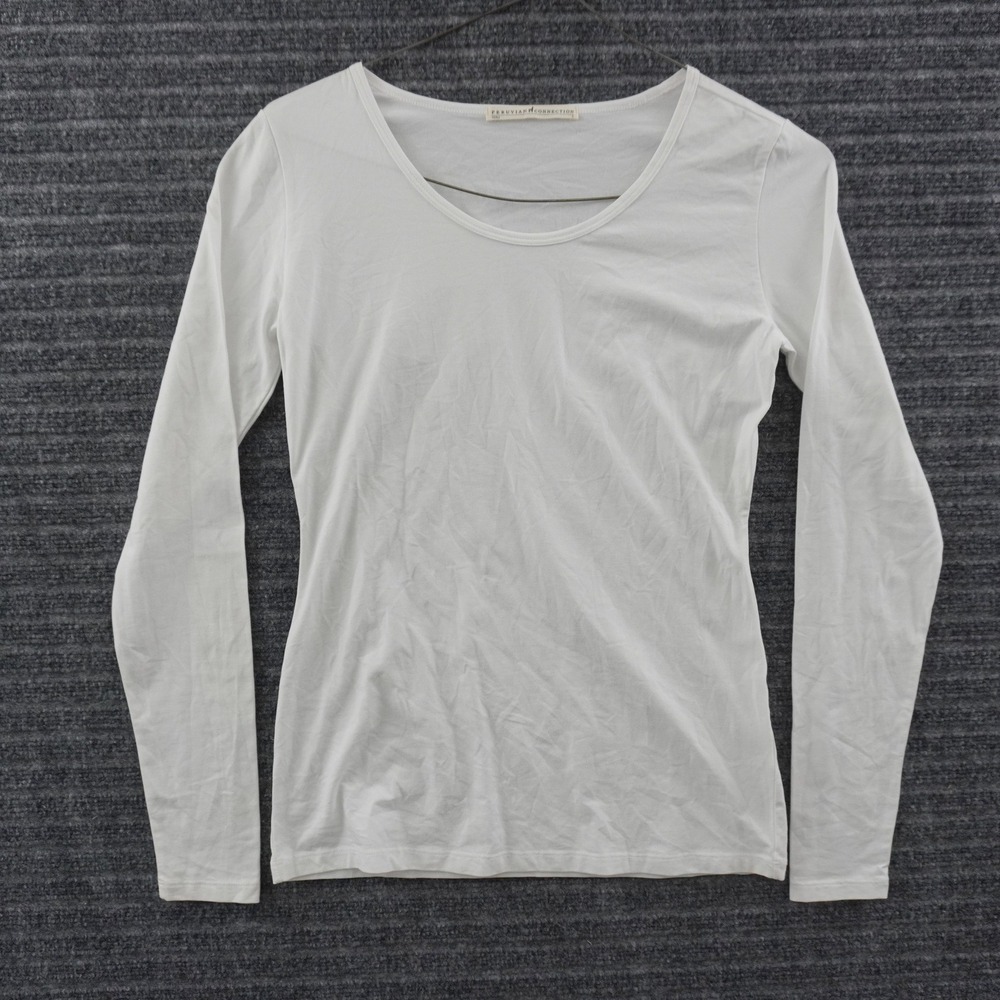 Peruvian Connection Long Sleeve Top Womens S White Scoop Neck Stretch